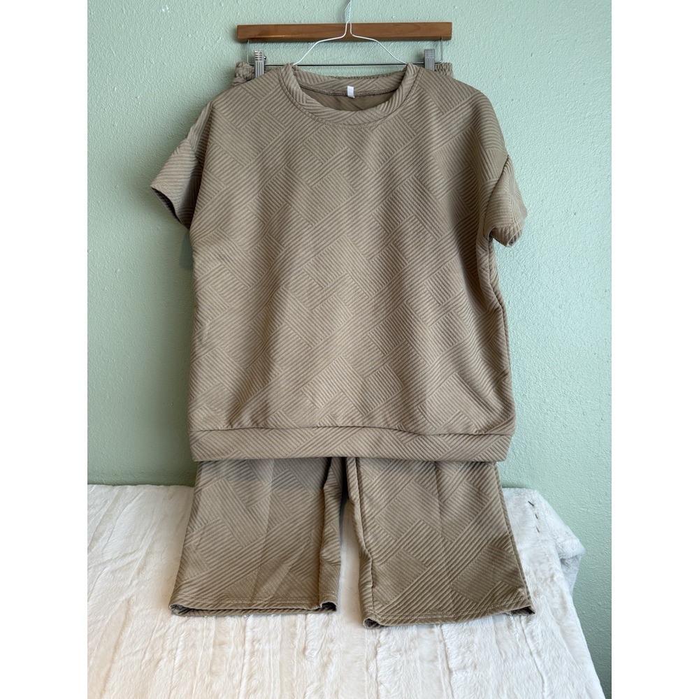 Meufam Two Piece Sweatsuit Short Sleeve Pullover Top Drawstring Pant Tracksuit L